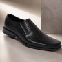 Pantofi bărbați negri din piele naturală slip-on cu textură fină PB2265ELN